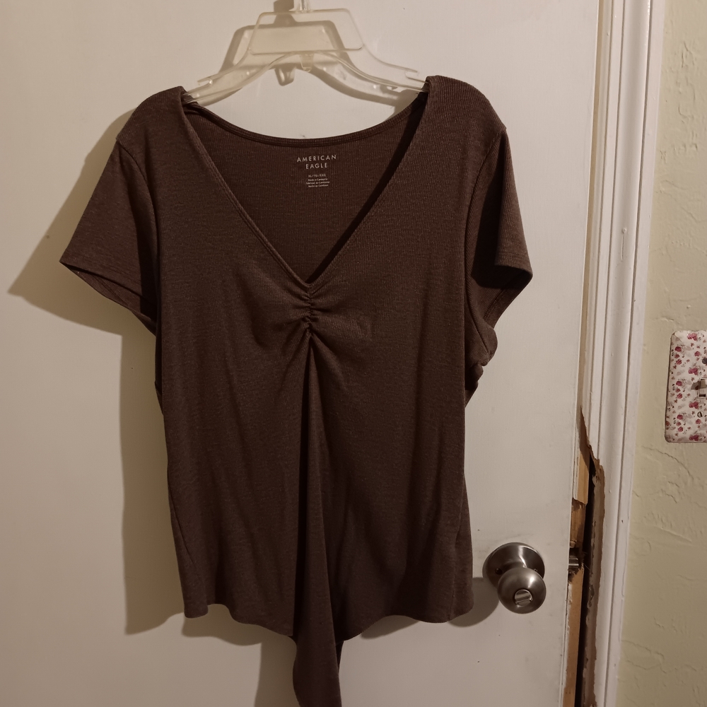 American Eagle Outfitters Dark Brown Ruched Blouse